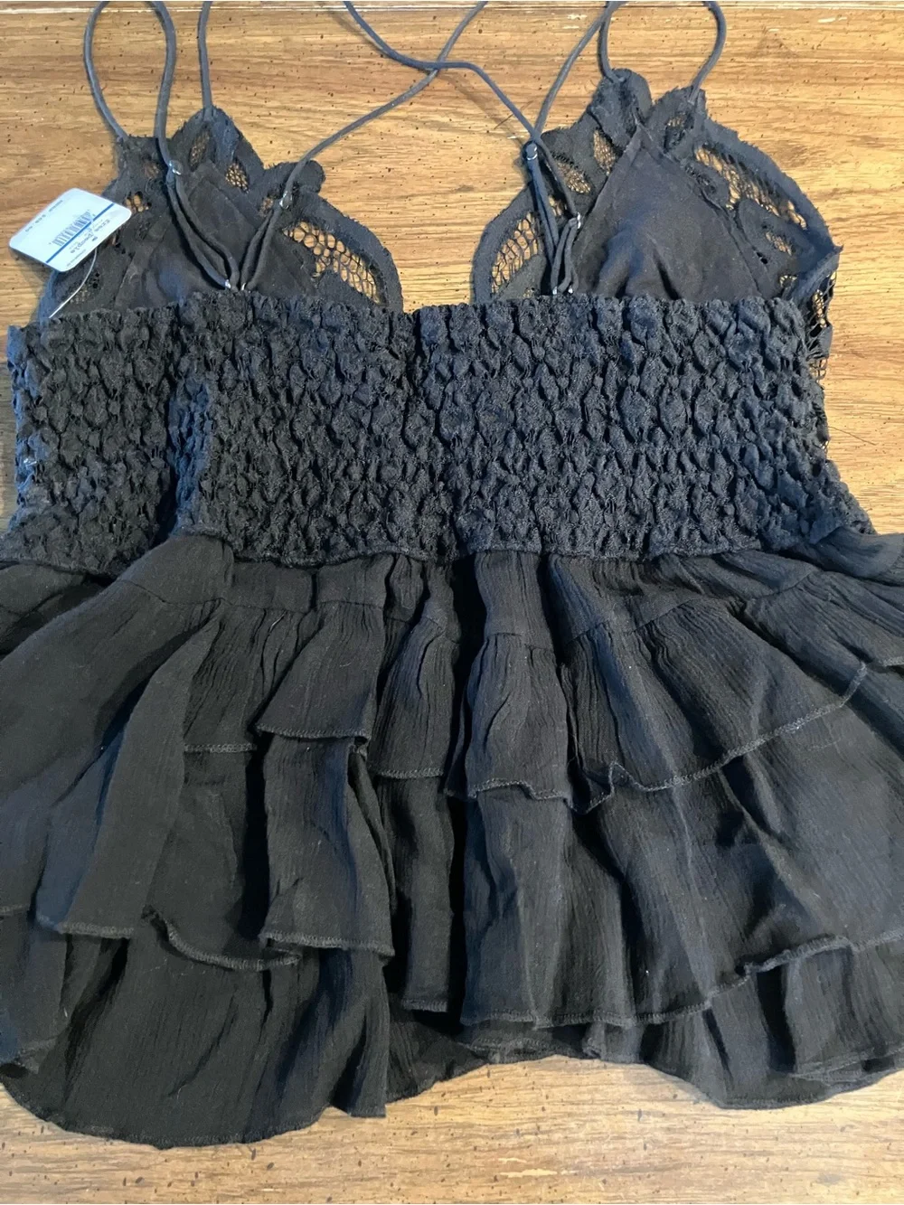 NWT Free People Adella Cami Black Lace Ruffle Peplum Tank Top XL Boho Coquette